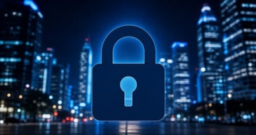 A secure padlock is superimposed over a cityscape, representing zero trust for AI governance